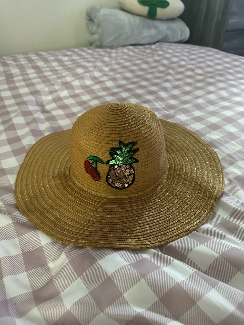 Sequin Pineapple & Cherry Sun Hat - Tan